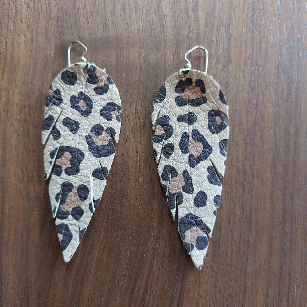 Leather leopard print earrings